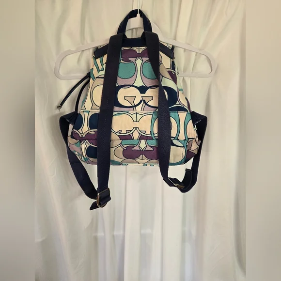 Coach Kyra Scarf Multicolor Patterned Backpack With Drawstring/Magnetic Closure - Picture 3 of 11